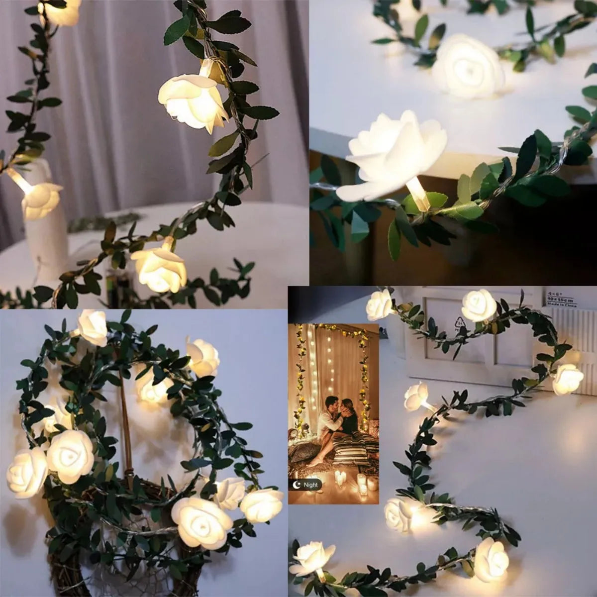 LED White Rose String Lights